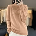 thumbnail image 1 of Suéter de cuello alto para mujer, color liso, con diamantes de imitación, cuello medio alto, suéter de punto, blusa para mujer, 1 of 4