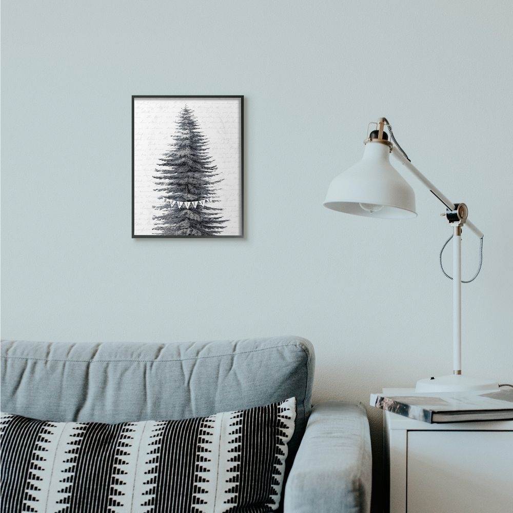 Stupell Industries Snow Dusted Christmas Tree Holiday Painting Black Framed Art Print Wall Art, 24 x 30