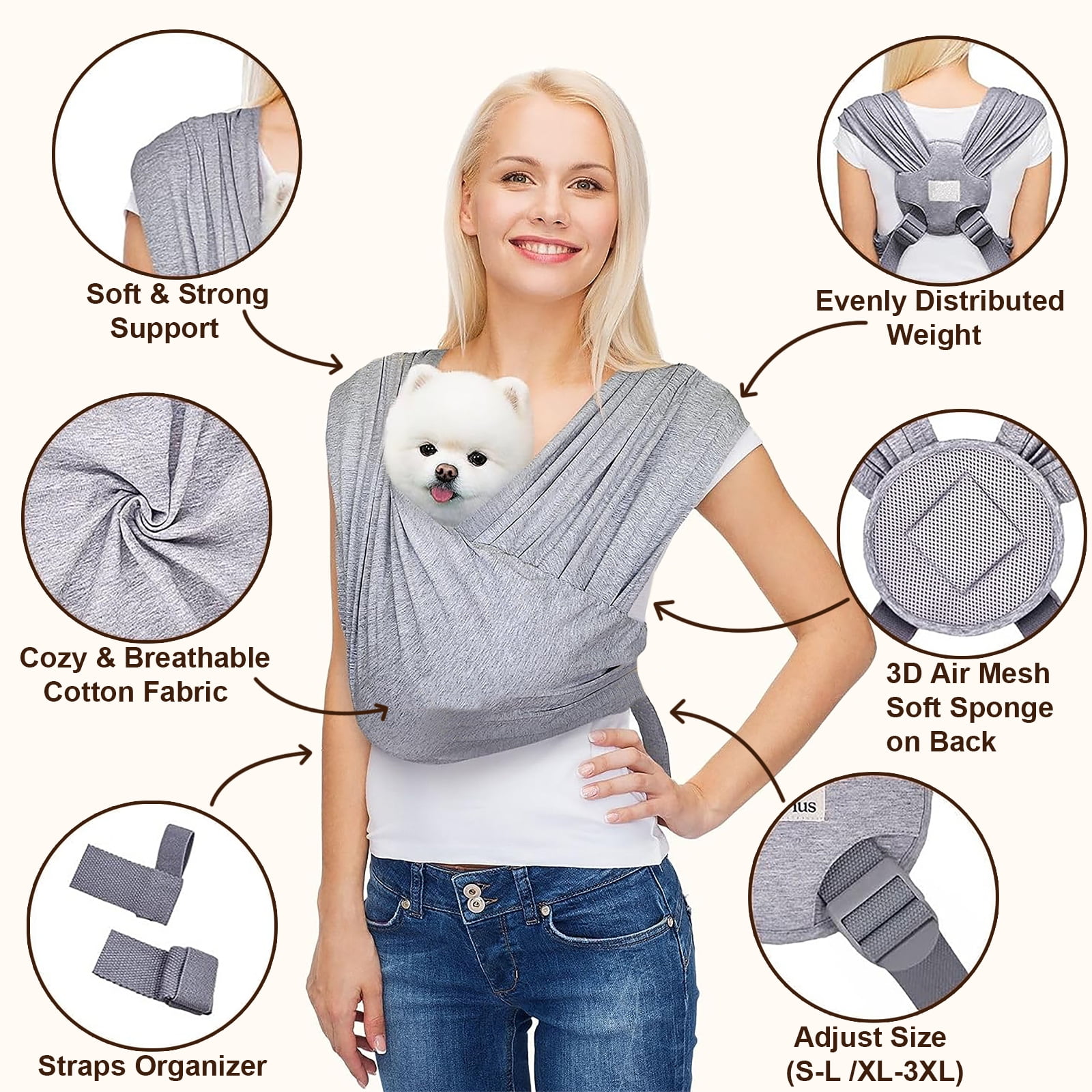 GOUWAN Dog Sling Carrier for Small Dogs Backpack Adjustable Hands Free Front Sling Dog Carrier