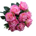 thumbnail image 1 of Ramo de flores de rosas artificiales boda nupcial tela de seda ramo de rosas falsas, rosa oscuro 11 cabezas seitruly HA6516-02B, 1 of 6