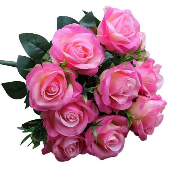 Ramo de flores de rosas artificiales boda nupcial tela de seda ramo de rosas falsas, rosa oscuro 11 cabezas seitruly HA6516-02B