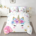thumbnail image 2 of 7 Piece Bed in a Bag Queen Size Comforter Set for Kids Flower Girls Unicorn Bedding Set,Cartoon Unicorn Reversible Bed Set,Rainbow Unicorn Comforter with Sheet Set,All Season, 2 of 5