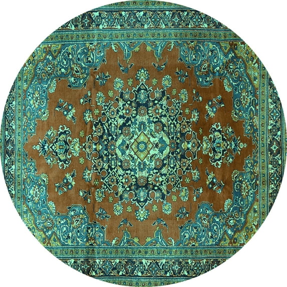 Ahgly Company Indoor Round Persian Turquoise Blue Traditional Area Rugs, 4' Round