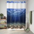 thumbnail image 6 of No Hook Shower Curtain, Navy Blue Ocean Waves Shower Curtains for Bathroom with See Through Top Window, Summer Beach Coastal Abstract Waterproof & Washable Bath Curtain Extra Long 72"x84", 6 of 9