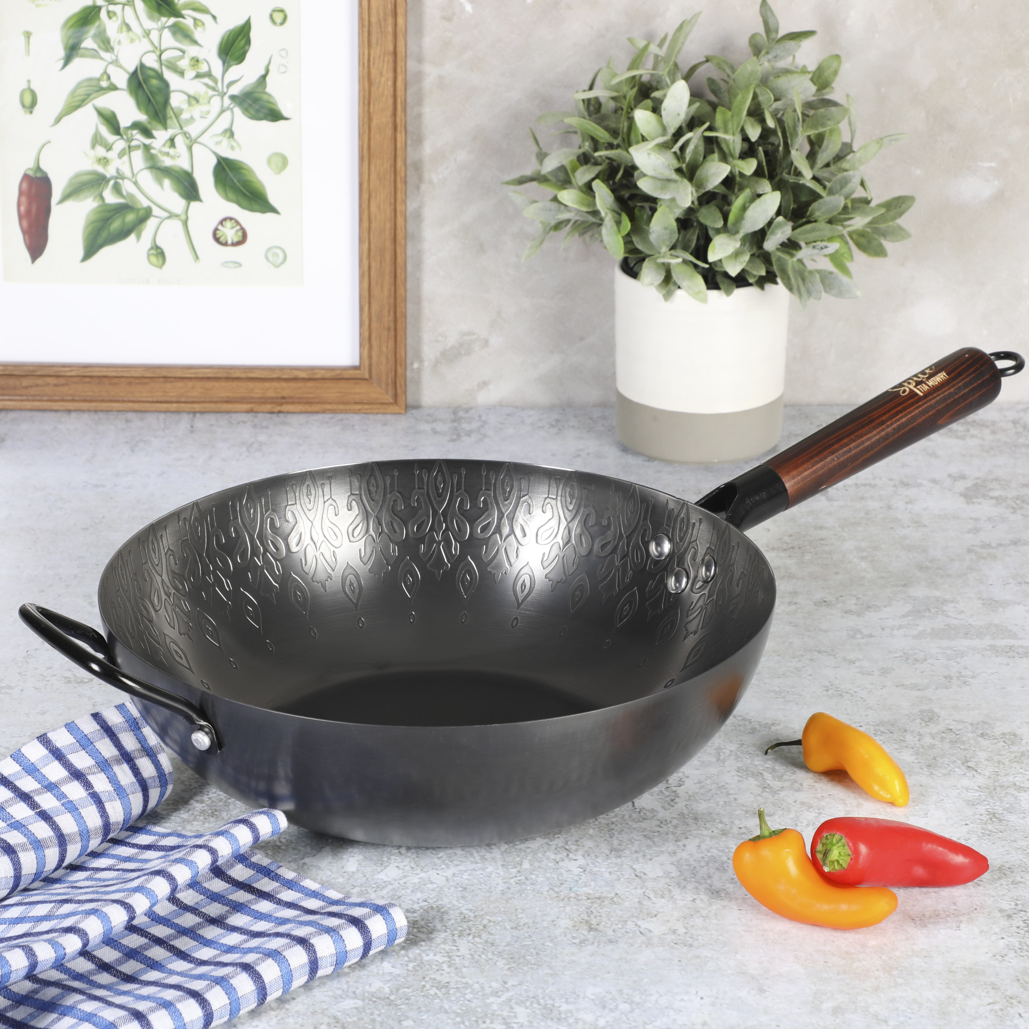 Spice BY TIA MOWRY 12 in. Carbon Steel Wok with Wooden Handle in Black  985118836M - The Home Depot