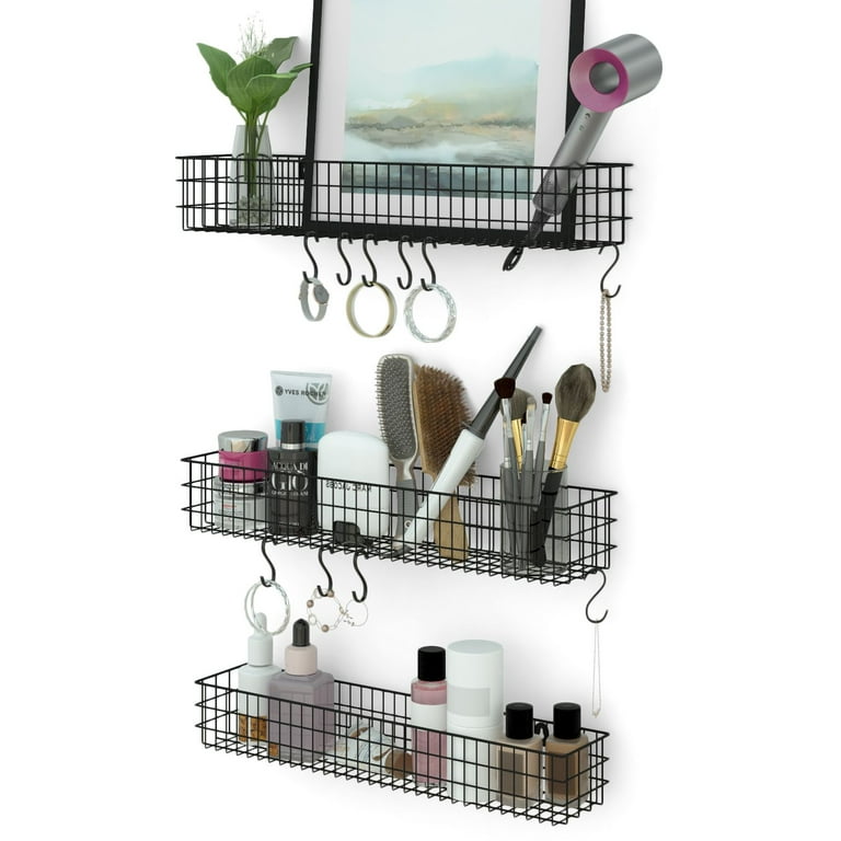 Basicwise QI003493 Hanging Under Shelf Metal Storage Basket, Black