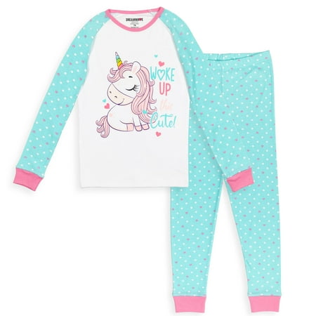 

Dreamwave Unicorn Big Girls Raglan Pajama Shirt & Pajama Pants Set White/Blue 10-12
