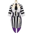 thumbnail image 5 of Women Beetle Juice Black White Vertical Striped Corset Skirt Jacket Set with Tie Halloween Outfits, 5 of 7