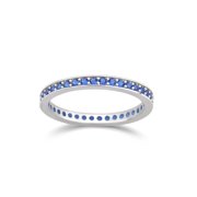 Arista Created Blue Sapphire Eternity Fashion Women's Wedding Band in Silver Overlay Brass