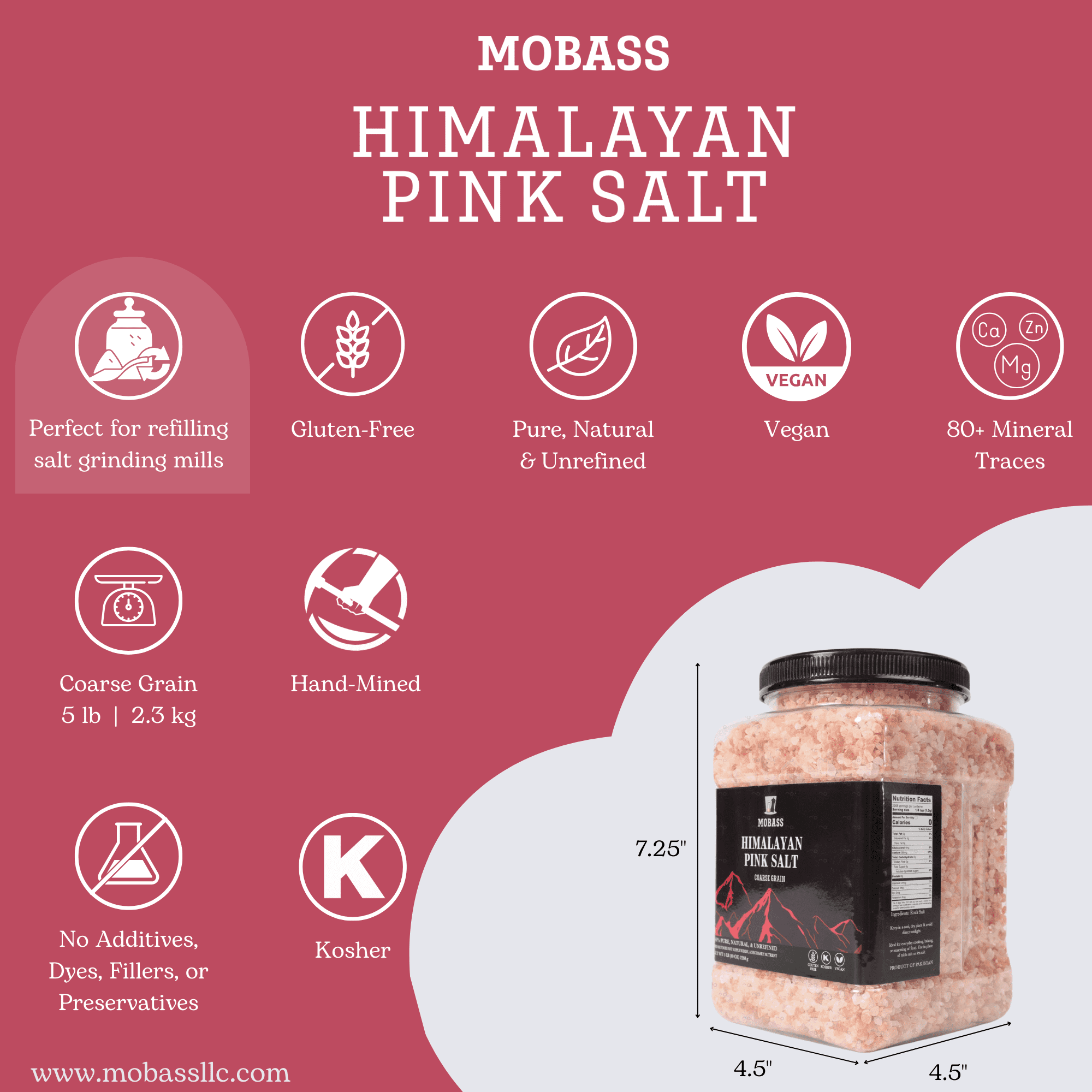 Mobass Himalayan Pink Salt Coarse Grain 5 lbs - 2 Pack