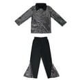thumbnail image 4 of Curuila Kids Boys Girls Two Piece Set Long Sleeve Solid Color Sequins Lapel Button Pullover Tops Long Pants Fashionable Autumn Outfits Suit Silver Size 9-11 Years, 4 of 8