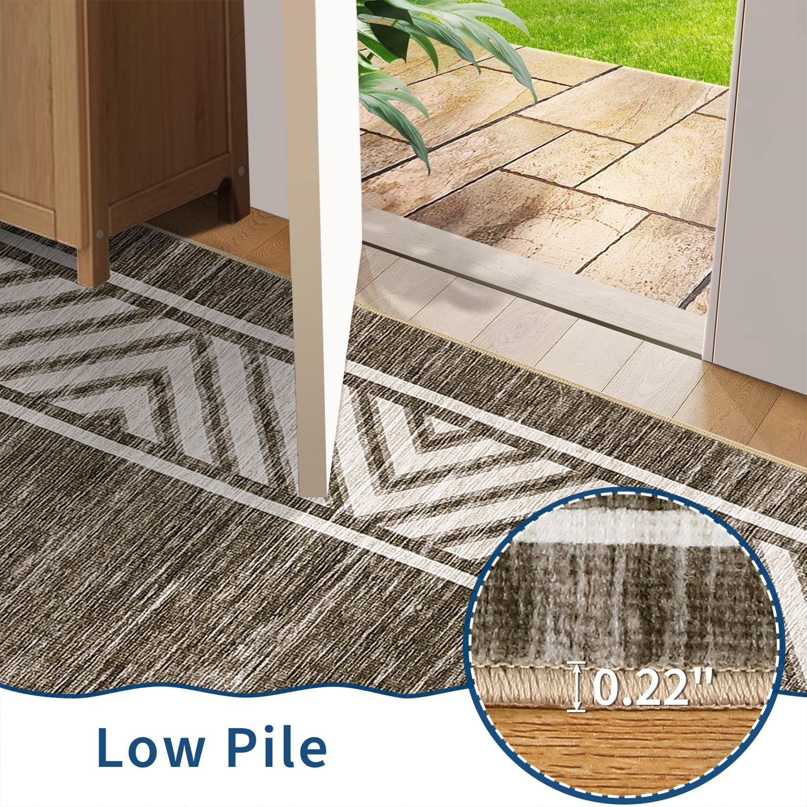 Garvee 10'x13' Geometric Bordered Area Rug Living Room Carpet, Washable Rug Non-Slip Non-Shedding Low Pile Floor Mats for Bedroom Home Office, Brown