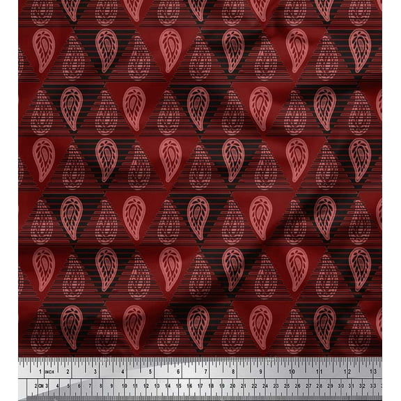 Soimoi Red Cotton Duck Fabric Paisley Geometric Decor Fabric Printed Yard 44 Inch Wide