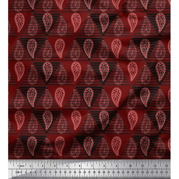 Soimoi Red Cotton Jersey Fabric Paisley Geometric Print Fabric by Yard 64 Inch Wide