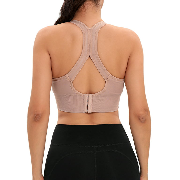 Women's Zip Front Sports Bra with Removable Padded Cups Wireless Post- Surgery Racerback Tops Active Yoga Bras Zipper