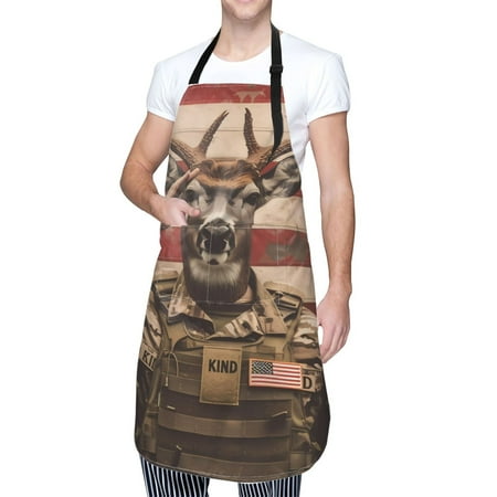 

Kdxio Patriotic Deer Soldier Salute Apron with Pockets Adjustable Kitchen Aprons for Men Women Waterproof Aprons for Cooking Drawing Crafting Baking Household Cleaning