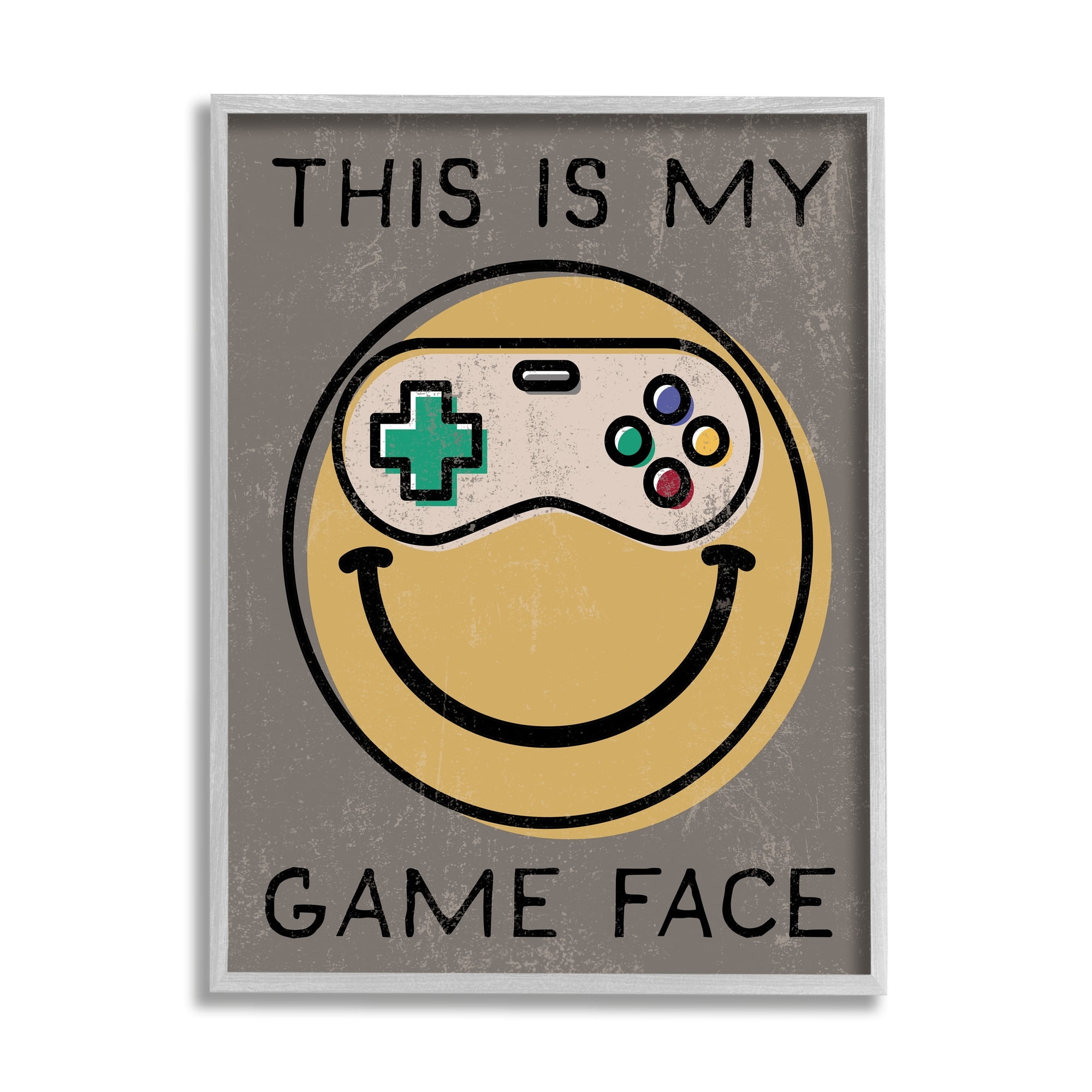 Stupell Industries My Game Face Phrase Yellow Smiley Retro Controller, 11 x 14, Design by Daphne Polselli
