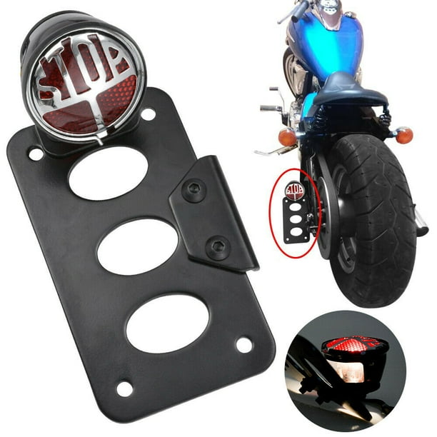 Motorcycle Side Mount Tail Light License Plate Bracket for Chopper Bobber  Specification:large stop 