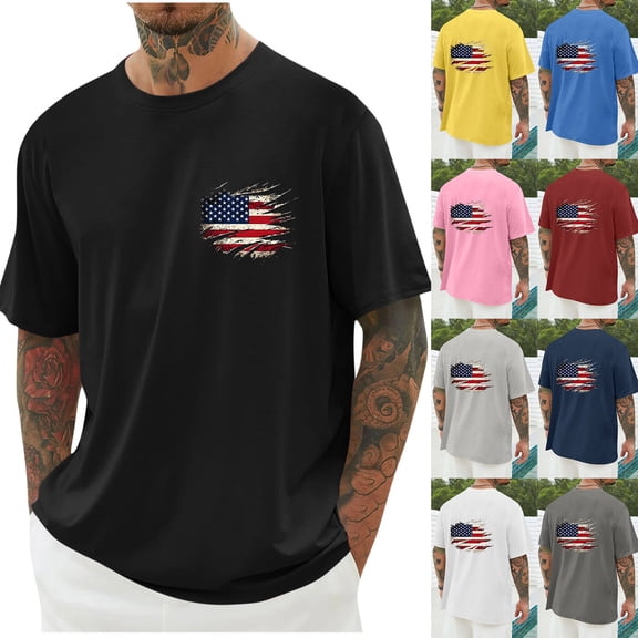 Vetsdori Fourth of July Tshirts for men Summer Red White and Blue Pullover American Flag Short Sleeve Outdoor,Independence Day Mens Tops Patriotic