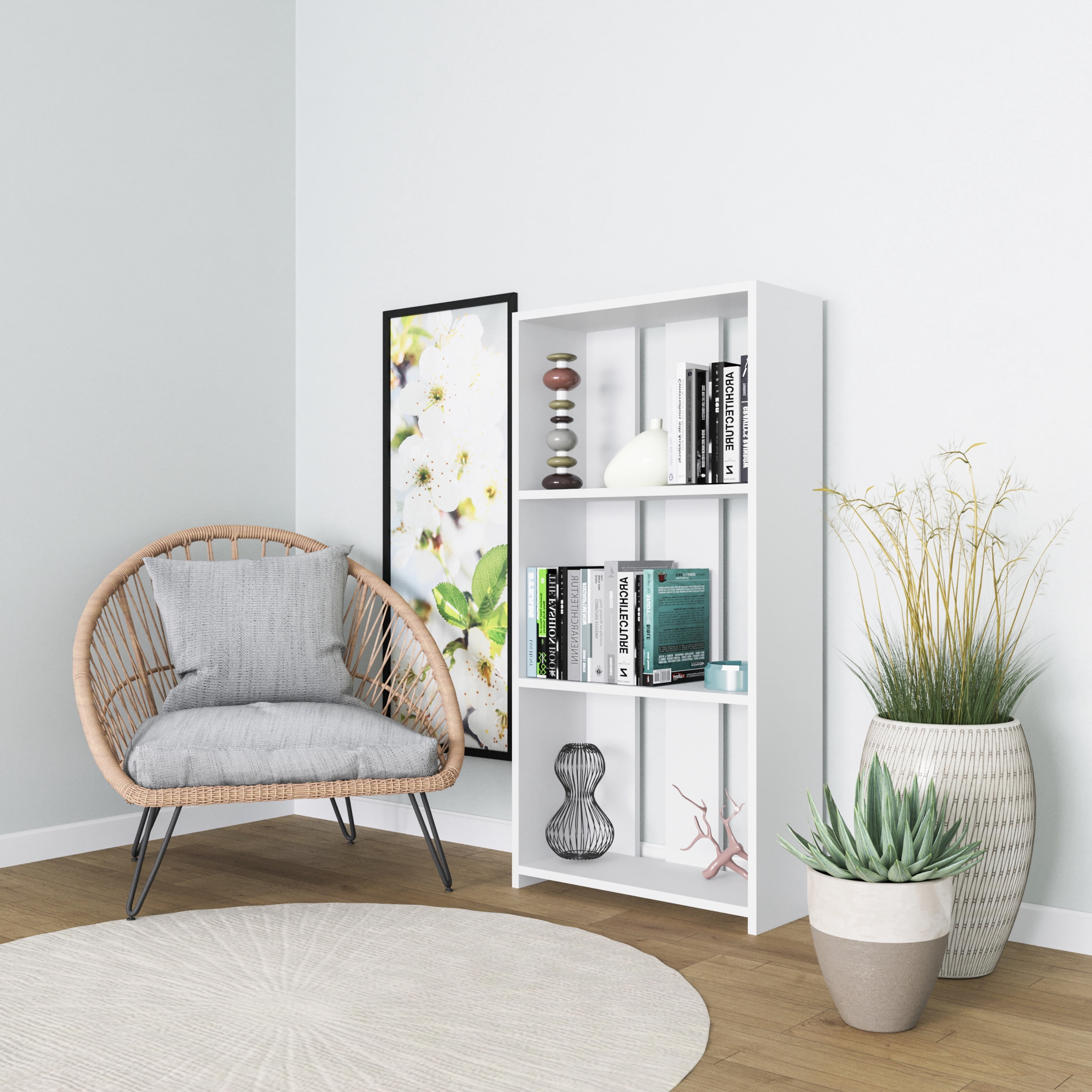 Ada Home Decor Pippen 3 Tier Open Shelf Modern Bookcase, White