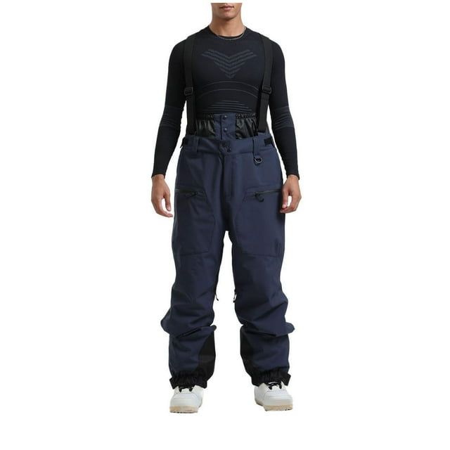 Fengqque Mens Snow Bibs Ski Pants Softshell Waterproof Insulated Ripstop Snowboarding Overalls Winter Navy 4(S)