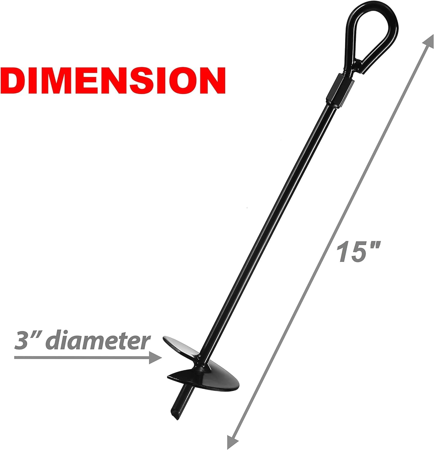 VASGOR 15” Ground Anchors (8pcs) Easy to Use with Drill, 3" Helix Diameter, Heavy Duty Anchor Hook for Camping Tent, Canopies, Car Ports, Sheds, Swing Sets, Securing Animals – Black Powder Coated
