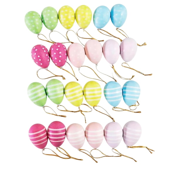 Easter Hanging Eggs, 6cm Plastic Easter Eggs for DIY Easter Tree Decor, Party Home Decor, Colorful Egg Ornaments, 24pcs Bag Set