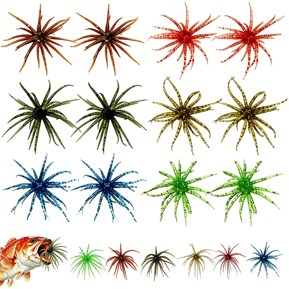 BESTSKY 12/24 Pack Sea Urchin Bait,Soft Plastic Fishing Lure,Realistic Fuzzy Dice Fishing Lure with Reflective Stars,Artificial Worm Bait for Bass,Drop Shot,Finesse,Slow Sinking
