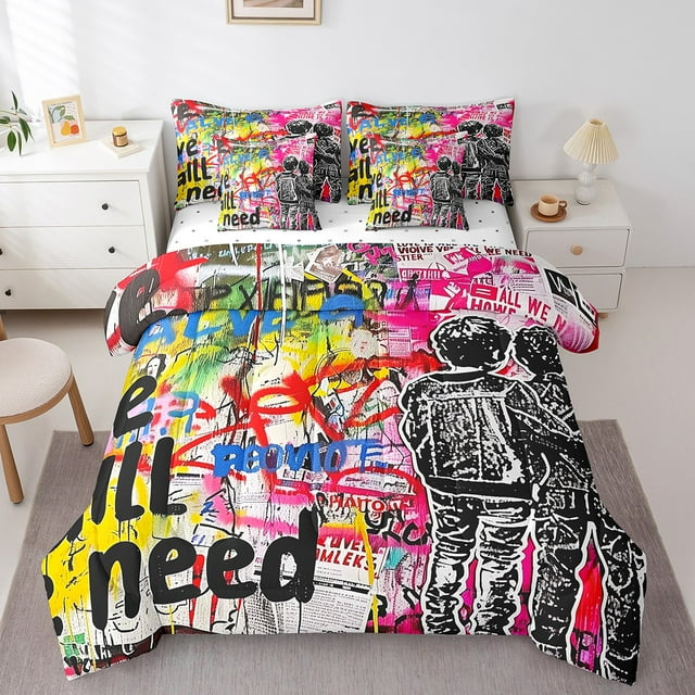 YST Graffiti Culture Bedding Comforter Set, Hip Hop Style, Polyester, Full Size (7 Count)