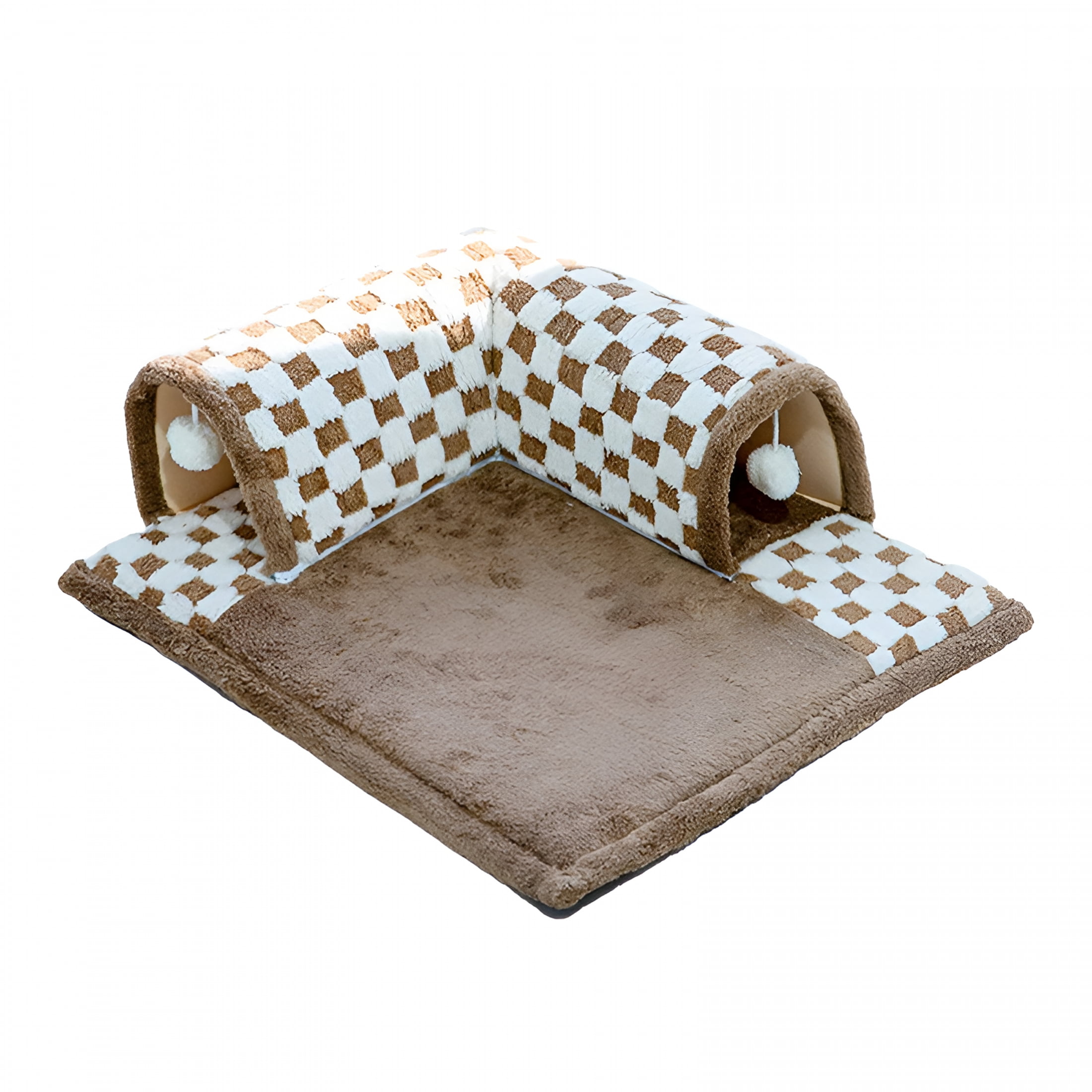 LAMIRO 2 in 1 Cat Bed Play Tunnel Cats Play Mat with Playing Ball Toys Kitty Training Play Center Interactive for Indoor Cats Rabbit Brown M Ball Pit for Cats