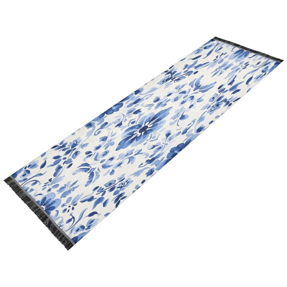 Runner Rug Classical Blue Art Flower Pattern Style Pattern 72 x 23.5in Indooer Washable Runner Rug