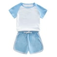 thumbnail image 2 of sususu Girls Outfits 2 piece Summer Casual Two Piece Outfit Soft Short Sleeve Top and Shorts Set Comfort Playwear,Light Blue,6-7 Years, 2 of 3