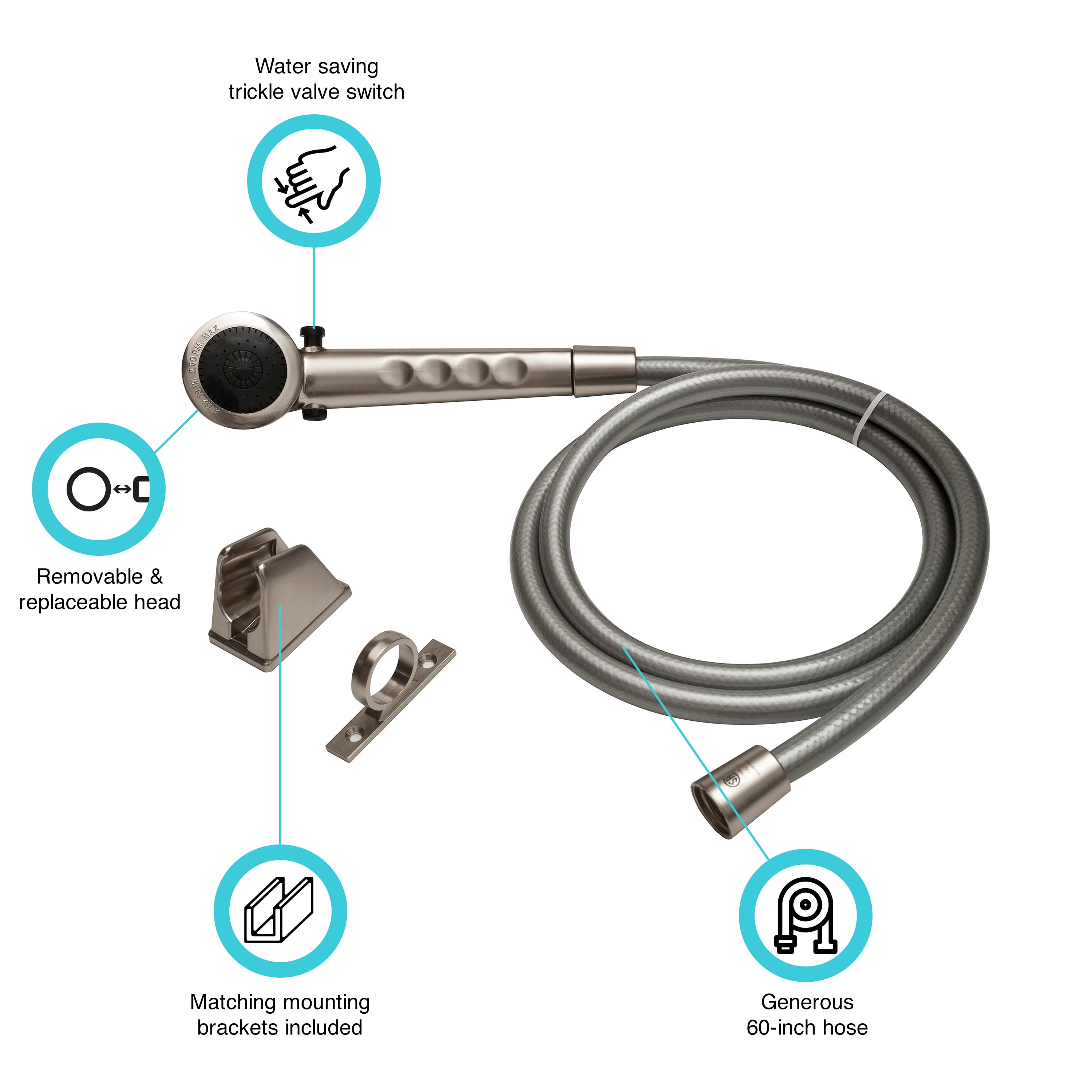 Dura Faucet RV Shower Head & Hose - Brushed Satin Nickel