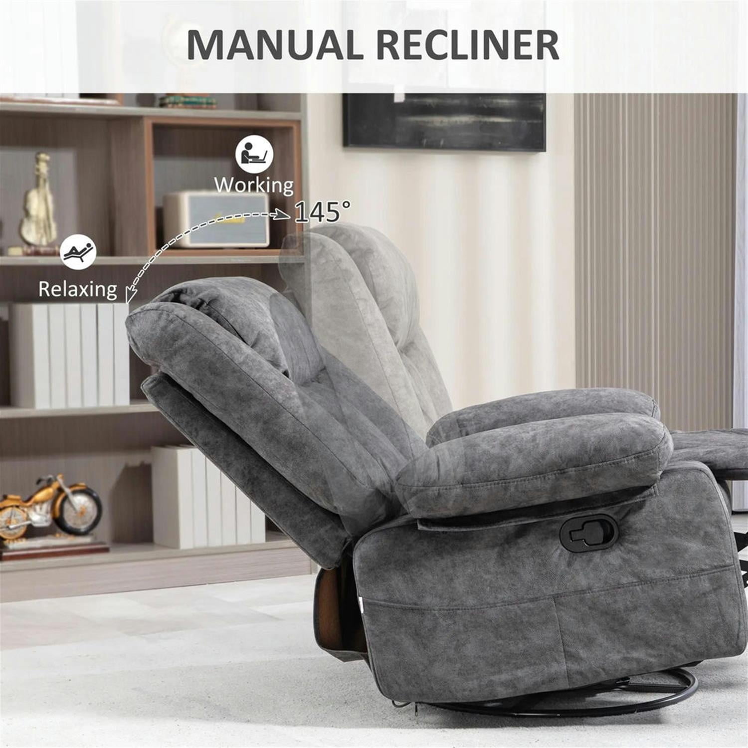 Demi Bonn 39" High-Back Swivel Recliner with Cushion, Comfortable Footrest, Fabric Rocking Chair for Living Room, Gray