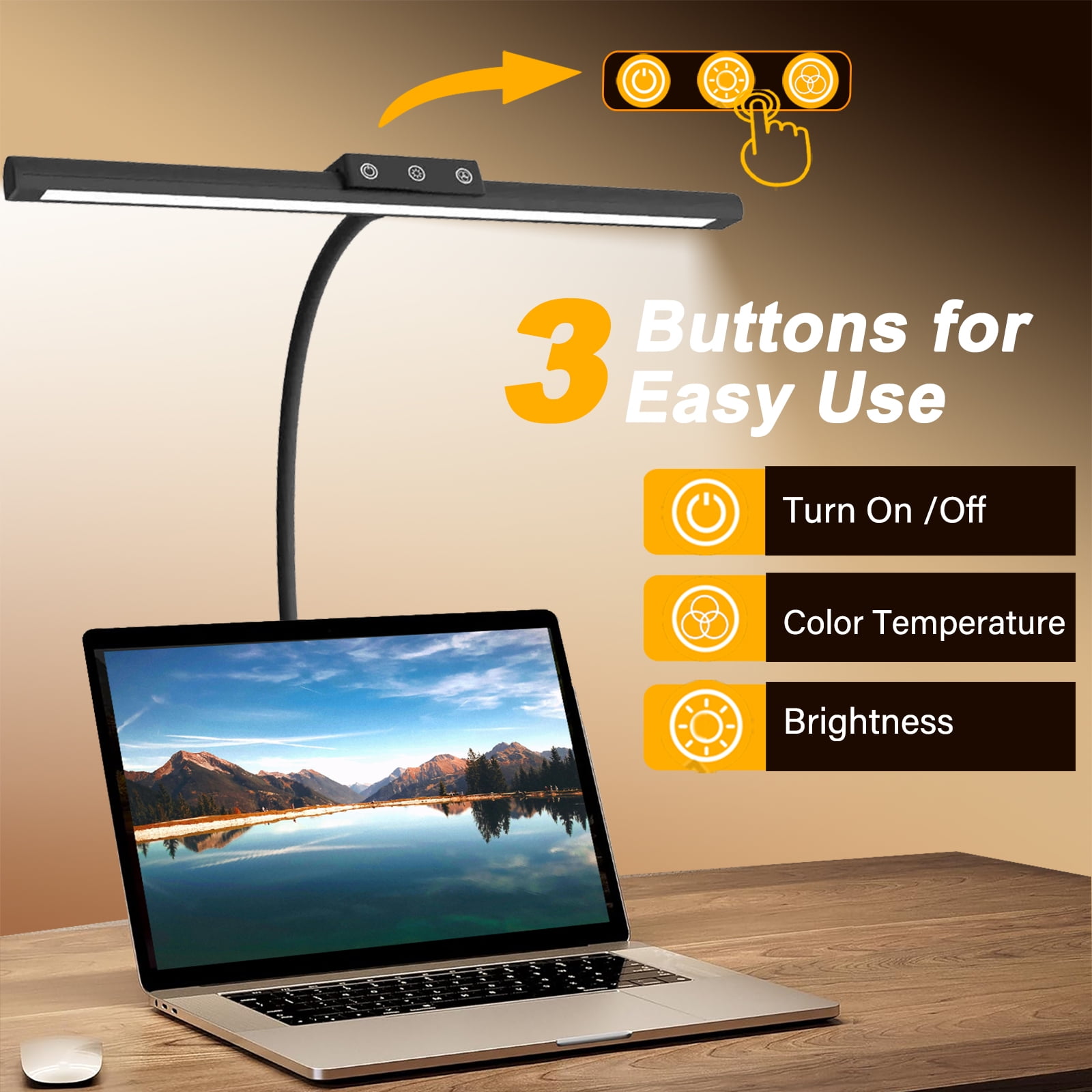 DKTIOP LED Desk Lamp for Home Office, Flexible Hose Adjustable Architect Light with 5-Level Dimmable Eye-Caring Light, for Working Reading Crafting