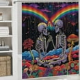 thumbnail image 5 of 4Pcs Gothic Skeleton Couple Shower Curtain Set with Toilet Lid Cover Non-Slip Rugs for Bathroom, Purple Mushroom Floral Skull Shower Curtain Bathroom Sets with Hooks, 72x72 Inch, 5 of 8