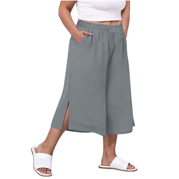 Pantalones Capri de Mujer Más Tamaño de Lino Recortado Suelto Ajuste Casual Capris para Verano Primavera Diario de la Playa