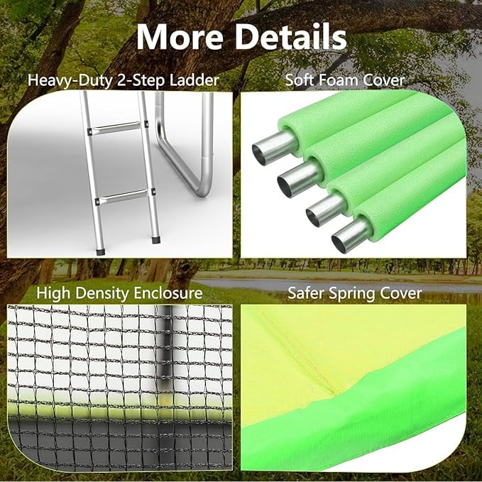 AOTOB 12FT Trampoline for Kids/Adults, Backyard 1400 LBS Trampoline with Safety Enclosure Net/Ladder,Yellow and Green