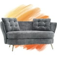 thumbnail image 3 of Holaki 64" Upholstered Fiber Loveseat Sofa with with Cushions and Golden Metal Legs, Home Upholstered Double Couch Livingroom Loveseat, Grey, 3 of 6