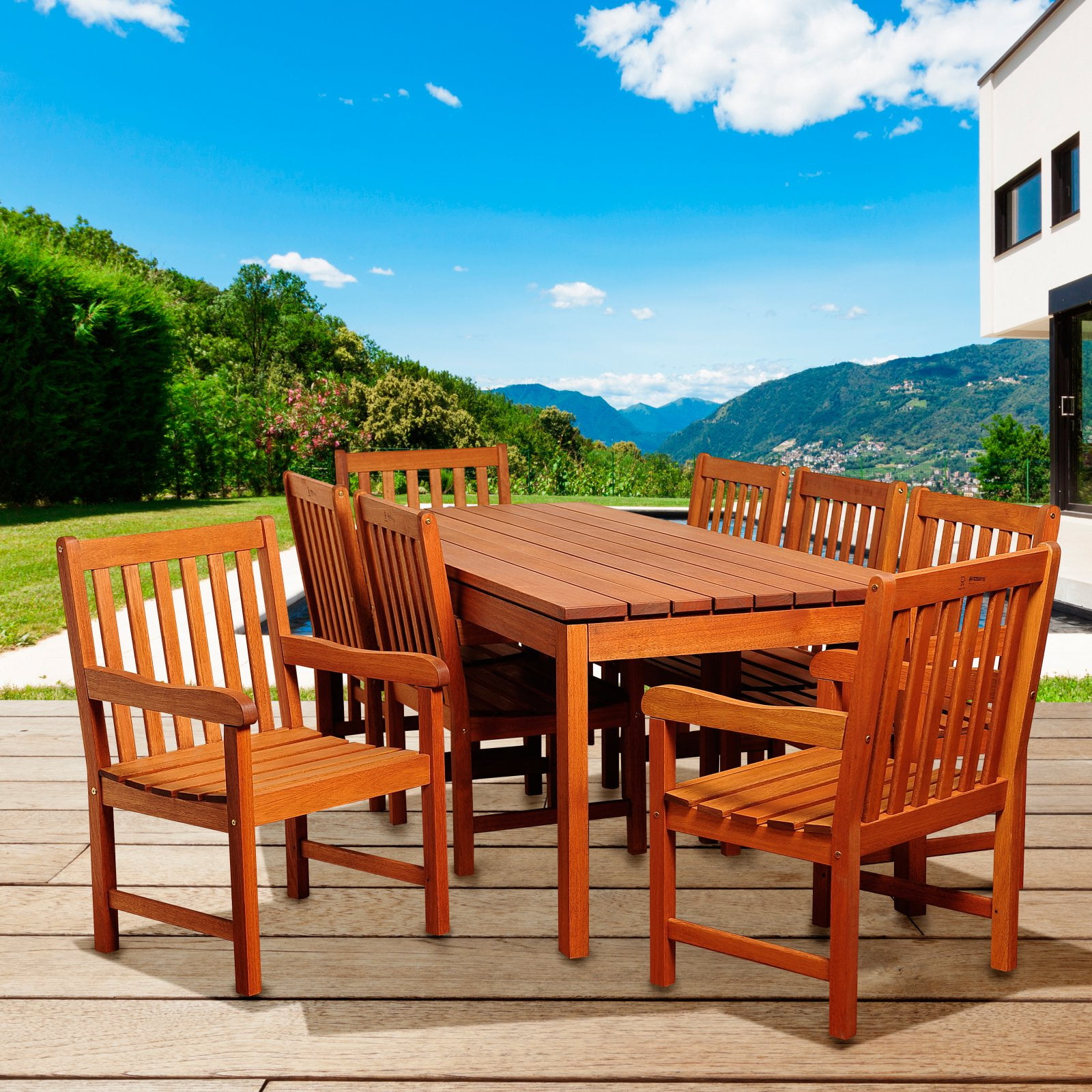 Amazonia Milano Deluxe Eucalyptus 9 Piece Rectangular Patio Dining Set