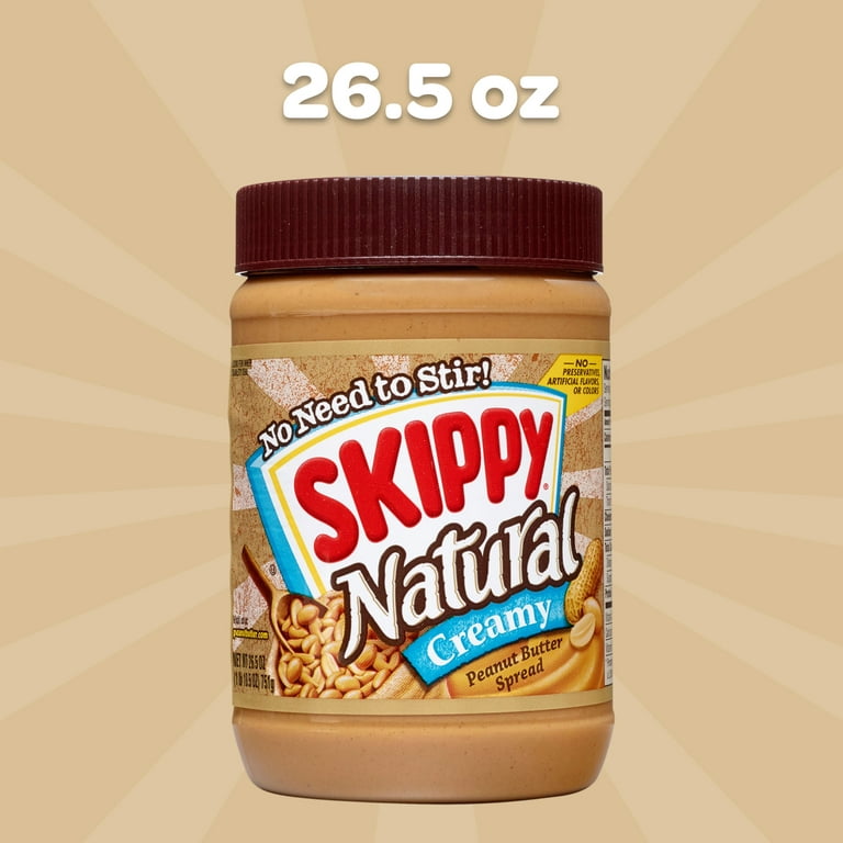 SKIPPY Natural Creamy Peanut Butter Spread, 7G Protein per Serving, 26.5 oz  Jar 