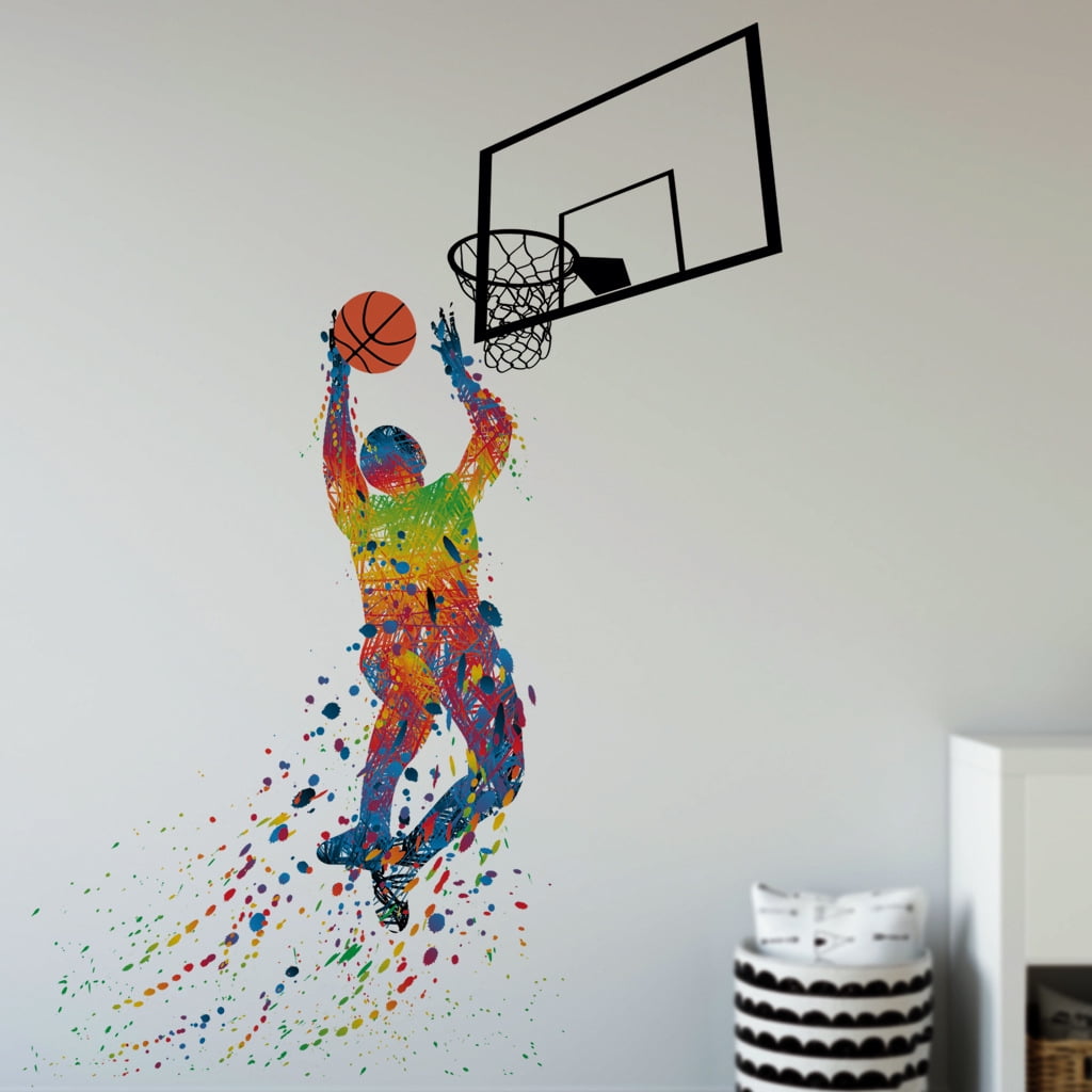 TEL Vinyl Basketball Players Slam Dunk Silhouette with Basketball and