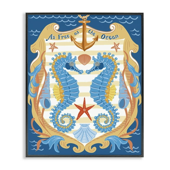 Stupell Industries Free As Ocean Seahorses Nautical & Beach Painting Black Framed Art Print Wall Art, 11 x 14