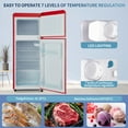 thumbnail image 6 of KUBEAUTY Red Dual Zone Refrigerator with LED Lighting  Adjustable Shelves  and Silver Handles - 4.5 cu. ft.  3.3 + 1.2 cu. ft.  7 Temperature Settings  45 dB  Compact Size of 16.69” x 17., 6 of 9