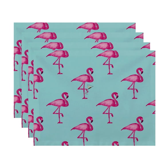 Simply Daisy, 18 x 14 Inch Flamingo Fanfare Martini Animal Print Placemat (set of 4), Aqua