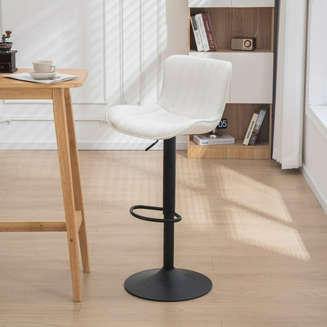 Kidol & Shellder Modern Swivel Bar Stools PU White Adjustable High Back