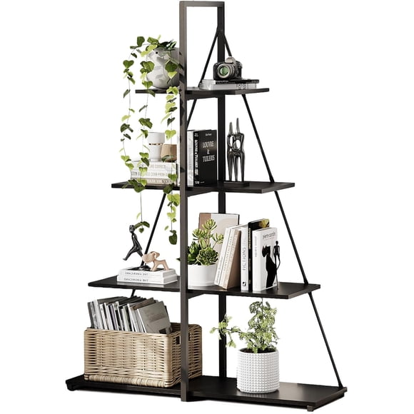 4 niveles ladder a-shaped de esquina estante - free standing estante de libros estante almacenamiento rack organizer con steel frame para home, oficina, sala de estar, y kitchen, negra