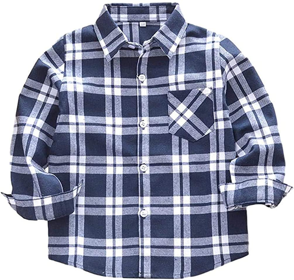 Toddler Kids Baby Boys Girls Flannel Plaid Shirt Long Sleeve Button Down Tops Outfits 