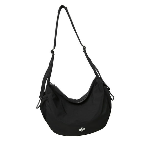 Nylon Shoulder Bag with Adjustable Strap for Women and Men Zippered Large Capacity Solid Color Crossbody Bag for School