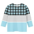 thumbnail image 4 of Girls 3/4 Sleeve Basic T-shirts Fashion Plaid Striped Tshirts Casual Fall Spring Polyester Cotton Tops 3-14 Years (4T, Light Blue), 4 of 5